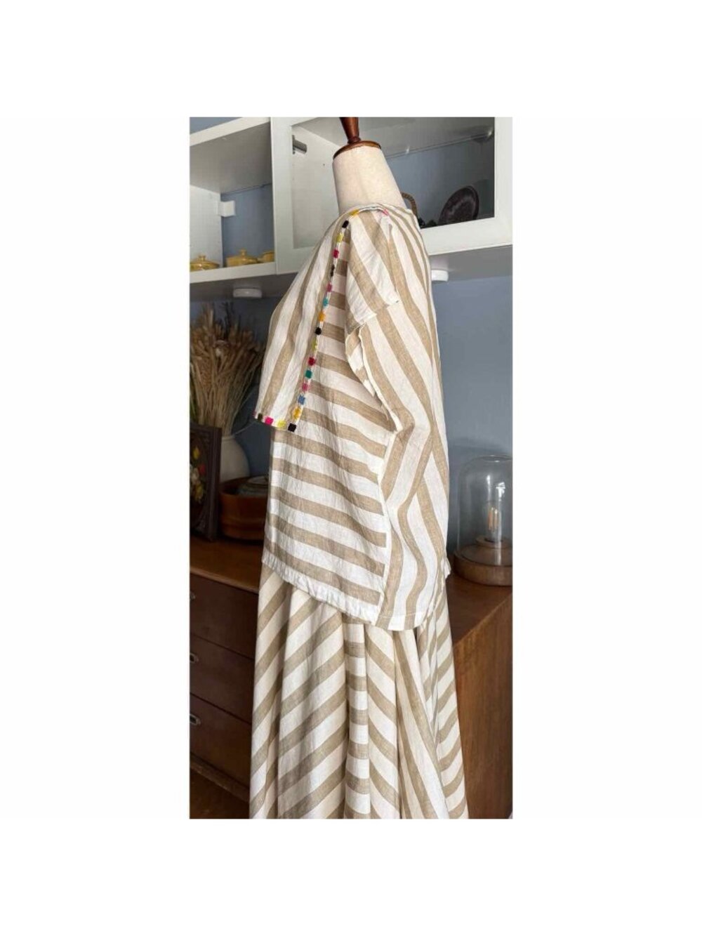 Carla Fernandez Striped Linen Embroidered Top & Skirt Set Sz M - Picture 7 of 10